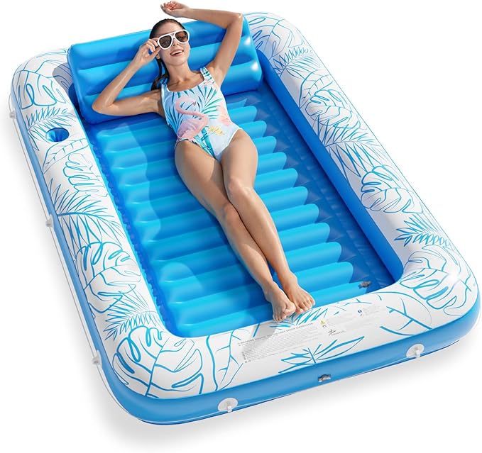 Inflatable Tanning Pool Lounger Float - Jasonwell 4 in 1 Sun Tan Tub Sunbathing Pool Lounge Raft Floatie Toys Water Filled Tanning Bed Mat Pad for Adult Blow Up Kiddie Pool Kids Ball Pit Pool (L)