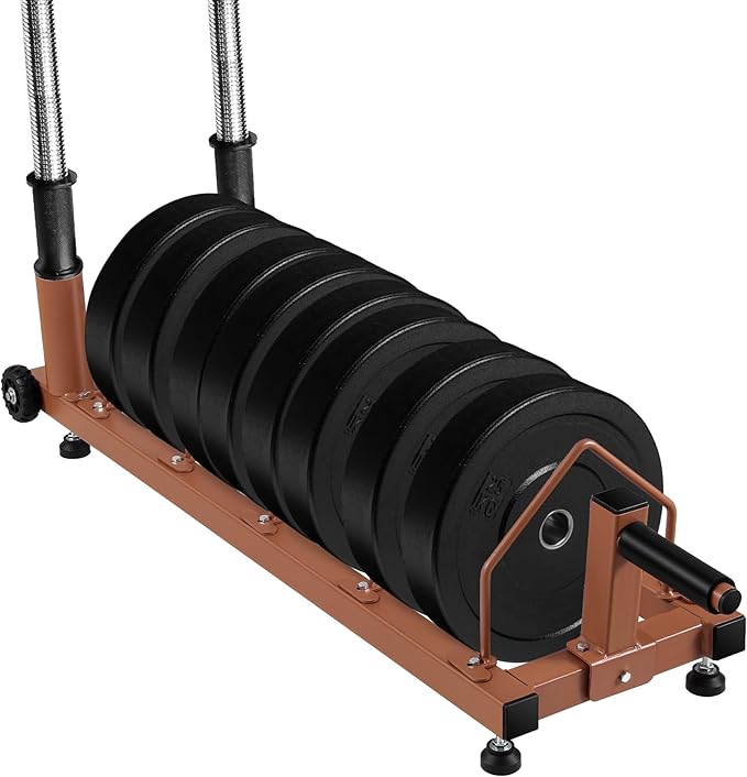 Olympic Barbell Plate Organizer with Steel Frame for home or gym,Horizontal Plate with Handle and Wheels, 300LBS Capacity, Brown