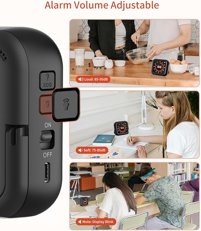 Digital Visual Timer - Large Display Magnetic Countdown Timer with Adjustable Volume and Brightness, 11H59M Memory Function for Kitchen, Classroom, Study Time Management, Seniors & Teachers