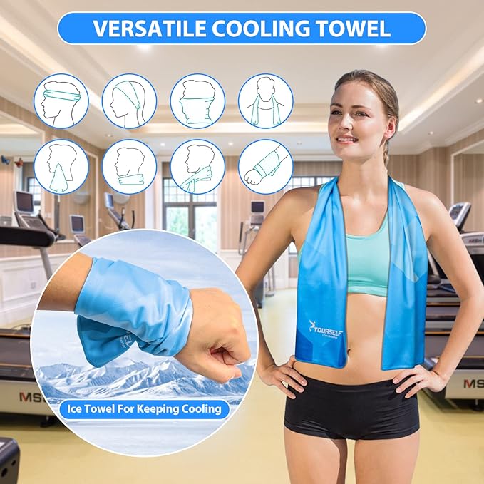 SYOURSELF Cooling Towels for Neck and Face, 4 Pack 40" x 12" Cooling Towel for Hot Weather, Soft Breathable Instant Cool Chilly Pad for Sports Golf Yoga Gym Athletes Camping Ice Towels(Mix-4pcs)