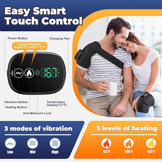 Cordless Electric Heated Knee Massager, 3-in-1 Heated Knee Massager with Heat for Knee Elbow Shoulder Wrap with 3 Vibration & Heating Modes