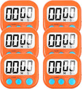 6 Pack Digital Kitchen Timer for Cooking Big Digits Loud Alarm Magnetic Backing Stand Cooking Timers for Baking Orange