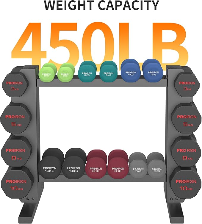 PROIRON Super Stable 4-Tier Dumbbell Rack, One Entire Piece of Steel Weight Rack for Home Gym, Heavy Duty 450LB Storage Holder, Compact Weight Rack (Dumbbell Rack Stand Only)