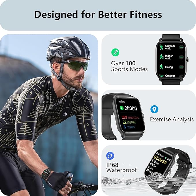 Tensky Smart Watch for Women/Men, 1.85'' HD Activity Smartwatch for iPhone/Android, 100+ Sport Modes Fitness Tracker (Answer/Make Call), Alexa Built-in, Sleep/Heart Rate/SpO2 Monitor/2ATM Waterproof