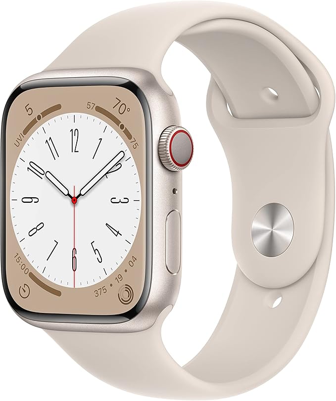 Apple Watch Series 8 [GPS + Cellular, 45mm] - Starlight Aluminum Case with Starlight Sport Band, M/L (Renewed)
