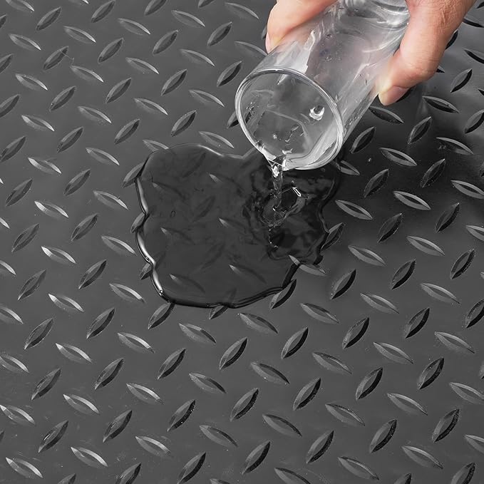 VEVOR Garage Floor Mats, 2 Rolls x 17 x 3.6 Ft PVC Garage Flooring Roll, Non-Slip Diamond Texture, 123.14 sq.ft Covering Space, Black Garage Mats for Under Cars, Garage Industry Gym