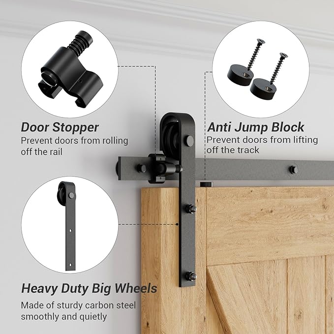 CCJH 9.6FT Sliding Barn Door Hardware Kit Heavy Duty for Single Wooden Door Max Fit 59'' Wide Door Panel