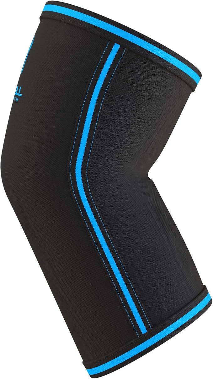 Elbow Sleeves 5mm (1 Pair) - High Performance Elbow Sleeve Support for Weightlifting, Weight Training & Powerlifting - Best Compression Straps - for Men and Women (Large, Black/Blue)