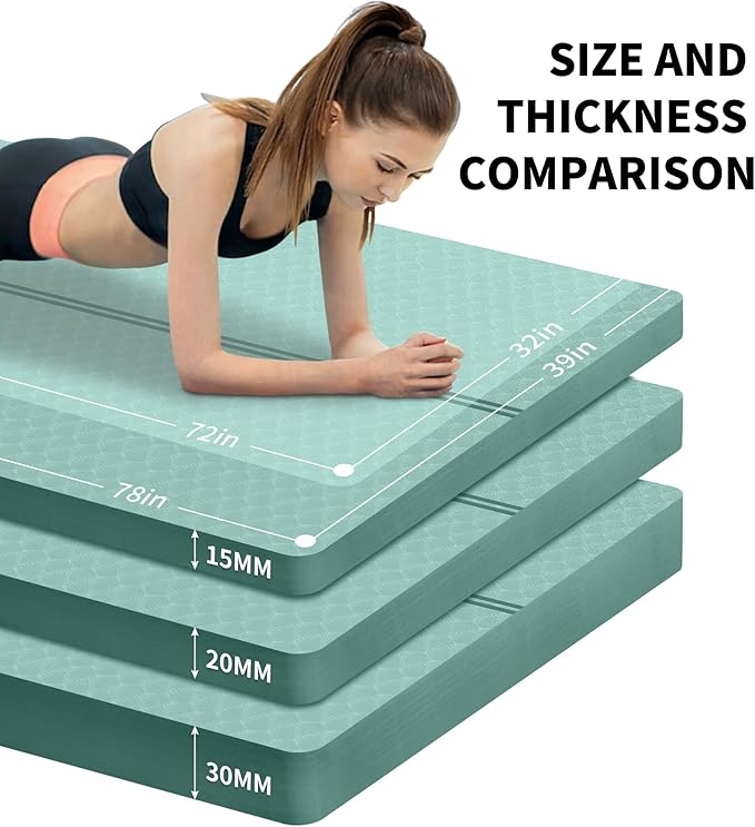 nuveti Large Exercise Mat - 15mm/20mm/30mm Thick Yoga Mat | Workout Mat for Fitness, Yoga, Pilates, Stretching & Floor Exercises for Women & Men with Free Carrying Bag