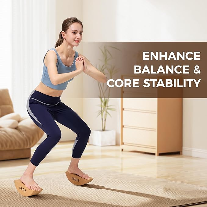 Half Moon Cork Balance Board Kit, Reversible Wobble Board Balance Trainer for Adults with 2 Blocks, 5 lb Resistance Band, Carry Bag and 4-Week Training Guide for Home Travel Office