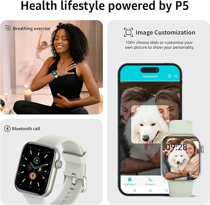 Smart Watch for Men Women Answer/Make Call, 1.85" Smartwatch, Fitness Watch with Heart Rate Blood Pressure Sleep Monitor, 140+Sports, IP68Waterproof Step Counter Compatible with Android IOSGreen