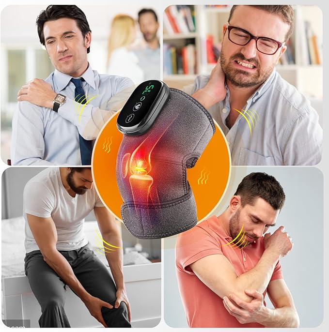 MOAJAZA Heated Knee Massager Shoulder Heating Pads Elbow Brace 3 in 1 with Vibration, Cordless Rechargeable Heating Knee Warmers Wrap for Shoulder Elbow Knee Stress Relief