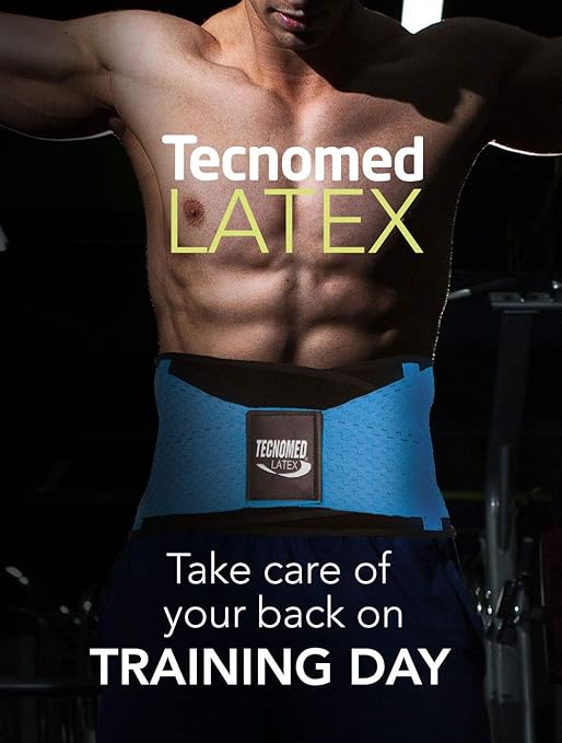 Tecnomed Back Support Belt for Men & Women - Latex Lumbar Support Back Brace for Lower Back Pain Relief, Sciatica, Herniated Disc -All Day Comfort & Support for Work, Gym and Play Black