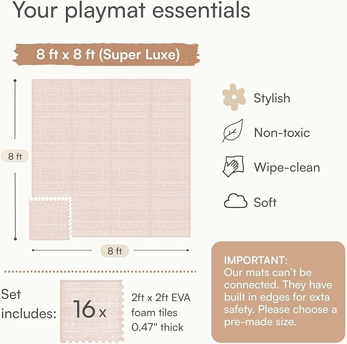 Lillefolk Baby Play Mat for Floor – 8x8ft Dusk | Soft Non Toxic Premium EVA Foam Tiles for Tummy Time, Crawling & Playroom – Waterproof Interlocking Floor Mat for Babies & Toddlers (16 Tiles)