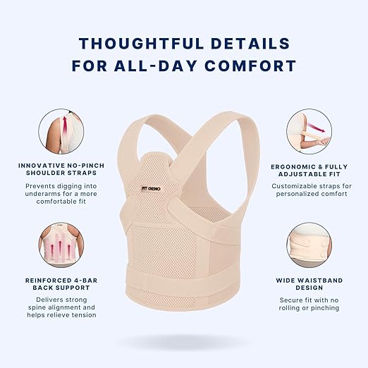 Fit Geno Back Brace Posture Corrector for Men & Women: Shoulder Straightener Adjustable Full Back Support Pain Relief - Scoliosis Hunchback Spine Corrector (Large)