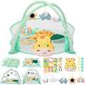 7-in-1 XL Large Baby Play Gym Mat, Tummy Time Mat, Baby Gym & Ball Pit, Baby Activity Mat with Milestone Cards & 6 Detachable Toys for Sensory Motor Skill, Giraffe