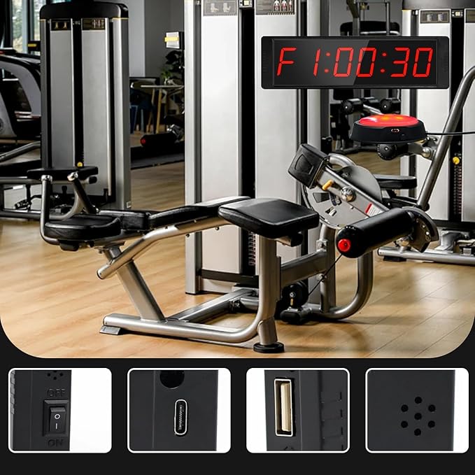 Gym Timer Portable Gym Clock with Start/Stop Button,Interval Timers Stopwatch Countdown Timer Remote Control, 12/24H Digital Wall Clock for Home Gym