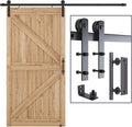 SMARTSTANDARD 8.2 FT Heavy Duty Sturdy Sliding Barn Door Hardware Kit, Black, (Whole Set Includes 1x Pull Handle Set & 1x Floor Guide) Fit 42"-48" Wide Door Panel (I Shape Hanger)