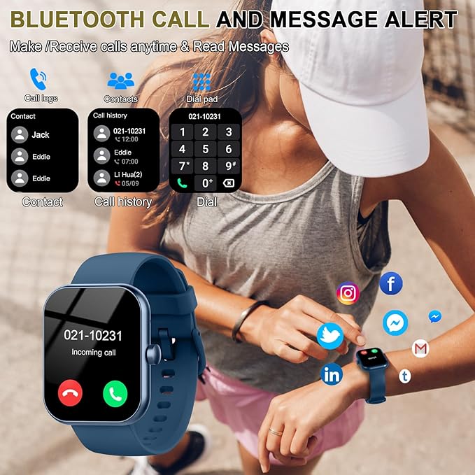 Jugeman Smart Watch for Men Answer/Make Calls, 1.96" Fitness Watch with Heart Rate, 2026 Step Counter Sleep Monitor, 113+ Sports Modes, IP68 Waterproof, Smartwatch for Android/iOS, Blue