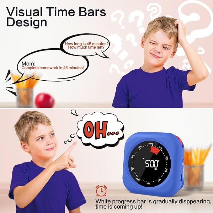 Visual Timer for Classroom Rechargeable, 10-Hour Digital Timers with Visual Time Bars Design, 3 Brightness/3 Volume Adjustable Magnetic Timer, Countdown/up Timer for Study Game Gym Kitchen Office