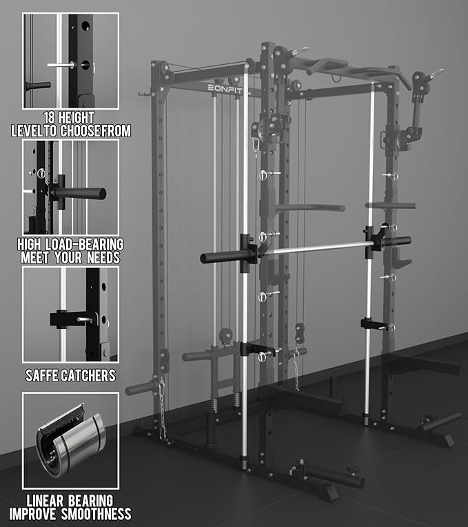Eonfit E3 Smith Machine for Home Gym Equipment, Multi-Function Power Cage Squat Rack with Cable Crossover LAT Pulldown Pulley System All in One