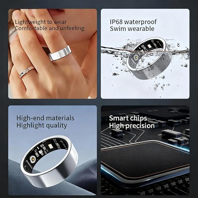 Smart Ring for Women Men, Fitness & Health Tracker with Vital Signs Monitoring, Sleep Tracker, Remote Photography, No Subscription(Silver,10#)