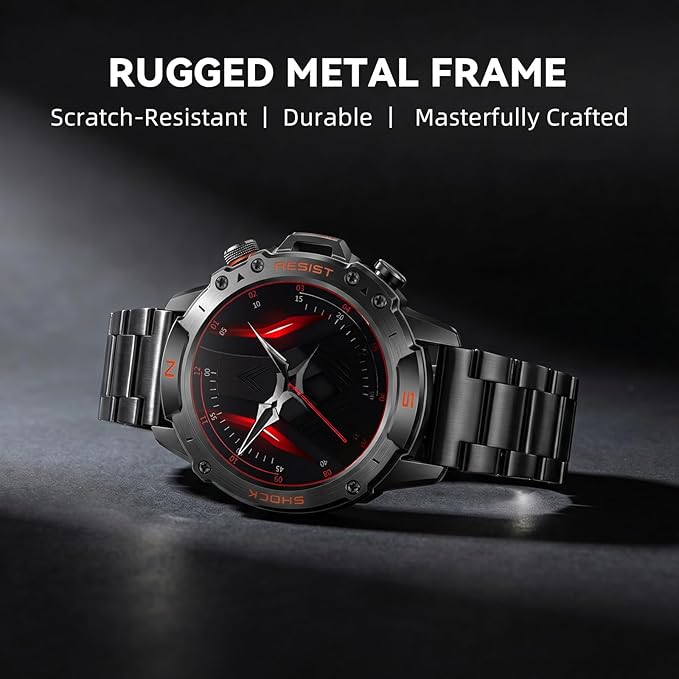 WalkerFit Rugged Military Smart Watch for Men, 1.43" AMOLED Tactical Fitness Tracker (Answer/Make Call), 5ATM Waterproof, Heart Rate/SpO2/Sleep Monitor, 178+ Sports Modes, for Android iPhone, 2 Bands