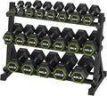 HANDBODE Hex Dumbbell Set with Rack, 300-840 lb Rubber Coated Fixed Weights Sets with Heavy Duty Storage Stand, Hexagon Shape for Stable Placement, Home Gym Equipment for Strength Training