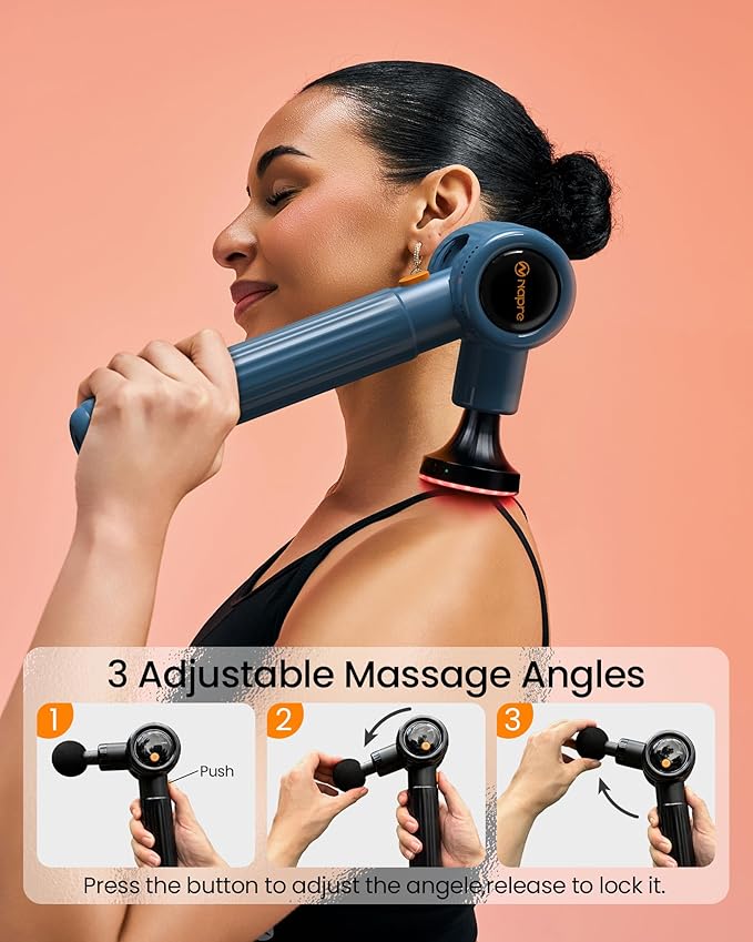 NAPRE Massage Gun with Heat,Massage Gun Deep Tissue with Extension Handle & 3 Adjustable Angles,Handheld Percussion Back Massager for Muscle/Neck/Body Pain Relief with Case,Mothers Day Gifts,Blue