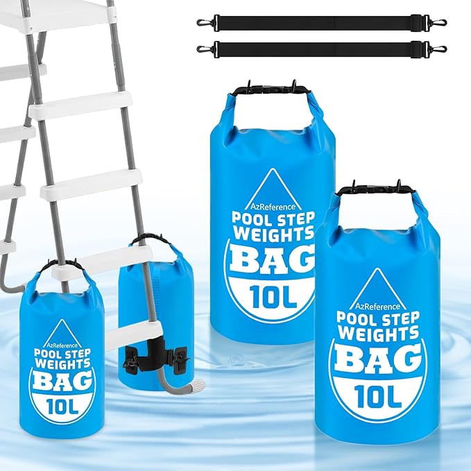 2 Pack Heavy Duty 10L/25LB Pool Ladder Weights, 500D PVC Waterproof Pool Step Sand Bags for Above Ground Swimming Pools Stair, Universal Foldable Pool Stair Weight with Handles