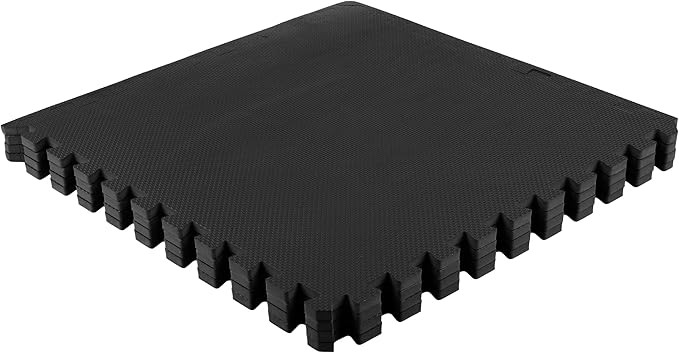 EVA Foam Mat Tiles 4-Pack - 16 SQ FT of Interlocking Padding for Garage, Playroom, or Gym Flooring - Workout Mat or Baby Playmat by Stalwart (Black)