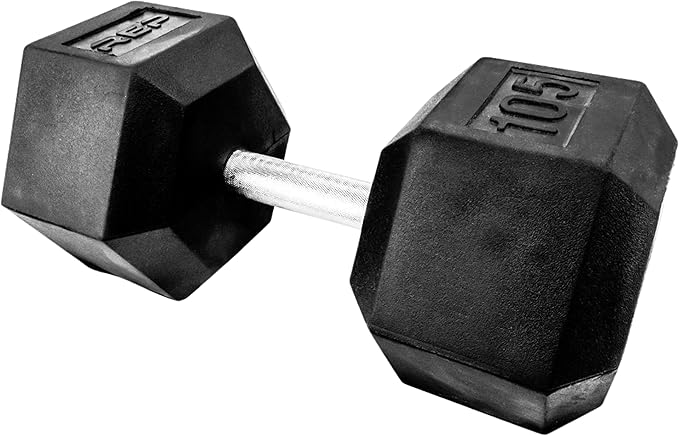 Rep Fitness Rubber Hex Dumbbell(s) - Singles (55LB +) and Pairs (5LB - 50LB) - Low Odor, Fully Knurled Handle