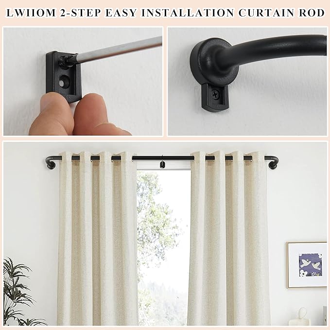 Black Curtain Rods, 66-120" Wrap Around, Aluminum, 1 Inch Diameter, 50 lb Capacity, Blackout, Room Darkening