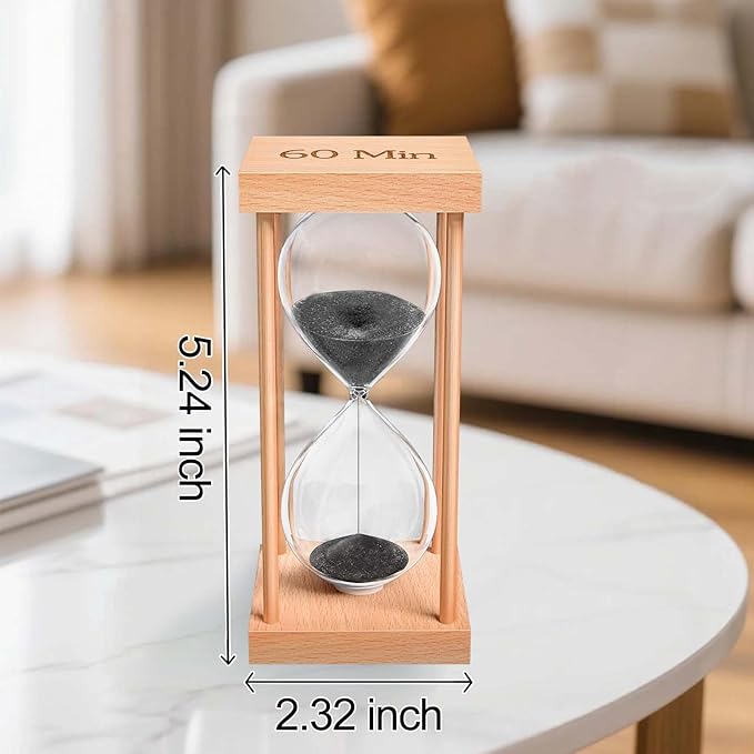 30 Minute Sand Timer, 30 Min Wood Small Hourglass Timer, Black Sand Clock, Half Hour Wooden Hour Glass for Classroom, Sandglass, Reloj De Arena Decorativo, Home, Office, Game, Gift
