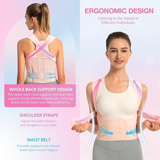 SHAPERKY Posture Corrector for Women for Support: Back Brace for Full Back Support - Adjustable Shoulder Straightener for Women and Men (Medium)