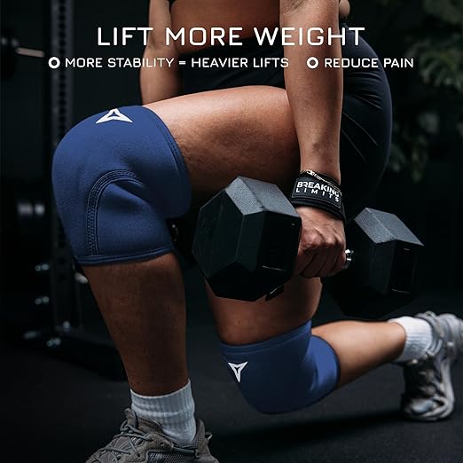 Breaking Limits Navy Blue Lifting Knee Sleeves Men (Pair) - 7MM Sleeves Weightlifting Men & Women - Powerlifting Knee Sleeves for Squats - Squat Knee Brace for Lifting - Rodilleras para Gym Hombre y Mujer (S)