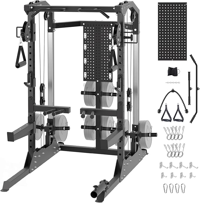 GarveeLife Power Cage, 2000LB Power Rack with Dual Independent Pulley System, Squat Rack with Adjustable Cable Crossover, Multi-Function Home Gym Workout Machine for Home