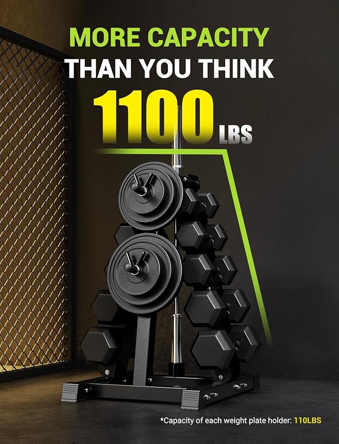 YOLEO 5-Tier A-Frame Dumbbell Rack Stand, Heavy-Duty 3-in-1 Weight Rack for Dumbbells, Barbells & Plates, Space-Saving Home Gym Organizer, 1100LBS Capacity, 19.5"x24.6"x30.7" (Rack Only)
