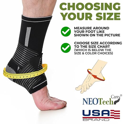 NeoTech Care Adjustable Ankle Support Brace (Black, Size XL, 1 Pair)