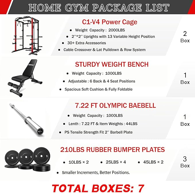 C1-V4 Power Cage, 2000LBS Squat Rack with LAT Pulldown, Multi-Function Weight Cage Strength Training Machine, Workout Cage with More Attachments for Home Gym Garage