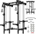 JEEKEE Folding Wall Mounted Power Rack with 180LB Weight Stack, 2400LB 2×3 Heavy Duty Squat Rack, Dual Cable Crossover System 1:1 Ratio, Functional Trainer for Home Gym Small Space,Black
