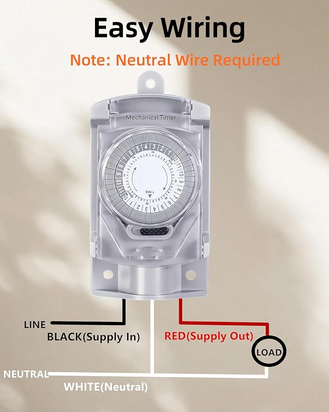 24 Hour Heavy Duty Mechanical Timer Switch with 30 Minutes Intervals, 20 AMP,120V Power Control, for Waterproof Junction Box, RV Outlet, Pool Pump, Power Distribution Box,Outdoor Light