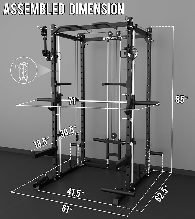 Eonfit E3 Smith Machine for Home Gym Equipment, Multi-Function Power Cage Squat Rack with Cable Crossover LAT Pulldown Pulley System All in One