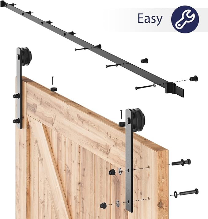 SMARTSTANDARD 4 FT Heavy Duty Sturdy Sliding Barn Door Hardware Kit, Black, (Whole Set Includes 1x Pull Handle Set & 1x Floor Guide) Fit 24" Wide Door Panel (I Shape Hanger)