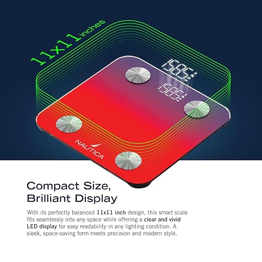 Nautica Body Tracker Digital Bathroom Scale, Bluetooth-Enabled Smart Scale with BMI, Body Fat, Muscle Mass Tracking & More, Syncs with Smartphone App for Body Composition Tracking, 396 Lbs.
