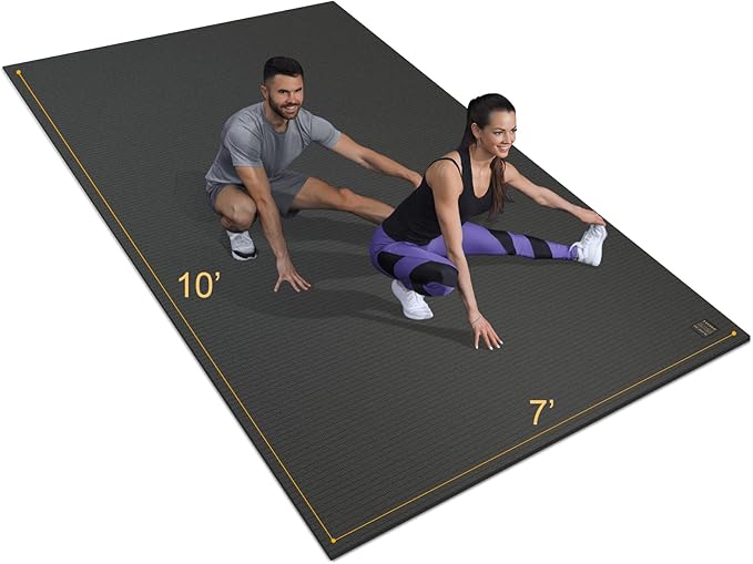 Gxmmat Extra Wide Large Exercise Mat 12'x7'/10'x7/8'x7(7mm), Thick Workout Mats for Home Gym Flooring, High-Density Durable Cardio Mat, Shoe Friendly, Perfect for Plyo, MMA, Jump Rope, Weight, Fitness