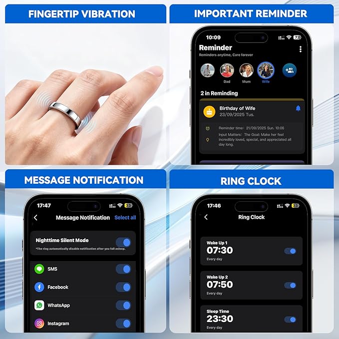 Smart Rings for Women Men,Sleep Tracking Wearable,Fitness Tracker Ring with Step/Heart Rate/Blood Oxygen/Distance/Calorie,Clock Vibration,No Subscription Fee,5ATM Waterproof, iOS&Android(Silver 10)