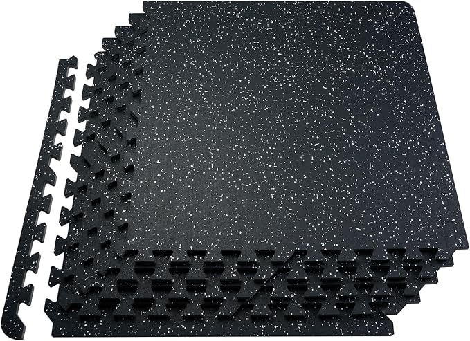 VEVOR 0.56In 100sq.ft 25 Tiles Gym Flooring for Home Gym, Rubber Top with High Density EVA Foam, 25" x 25" Gym Floor Exercise Equipment Mats, Interlocking Gym Mats, Puzzle Workout Mats, Black & White