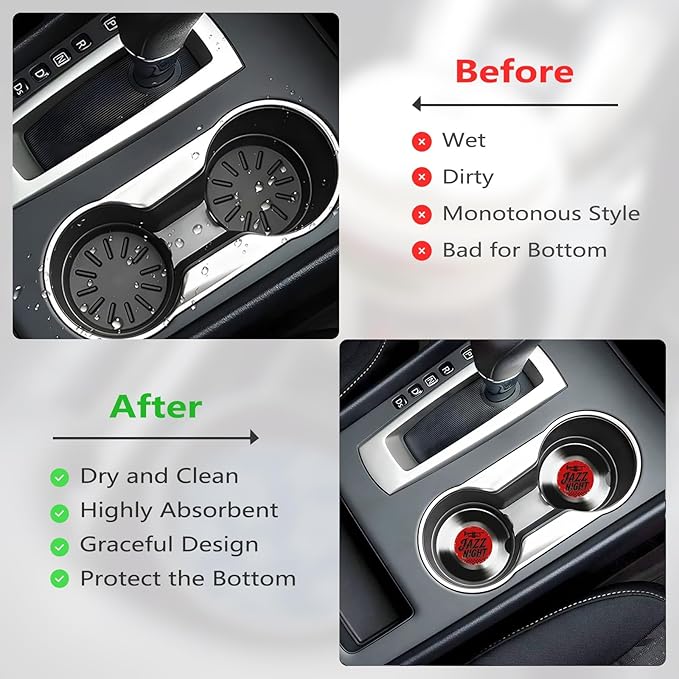 Car Cup Holder Coasters, 2 Pcs Ceramic Coasters with Finger Slot and Cork Back, Anti-Slip Shock Absorbing Women and Men Universal Car Accessories - Jazz Night