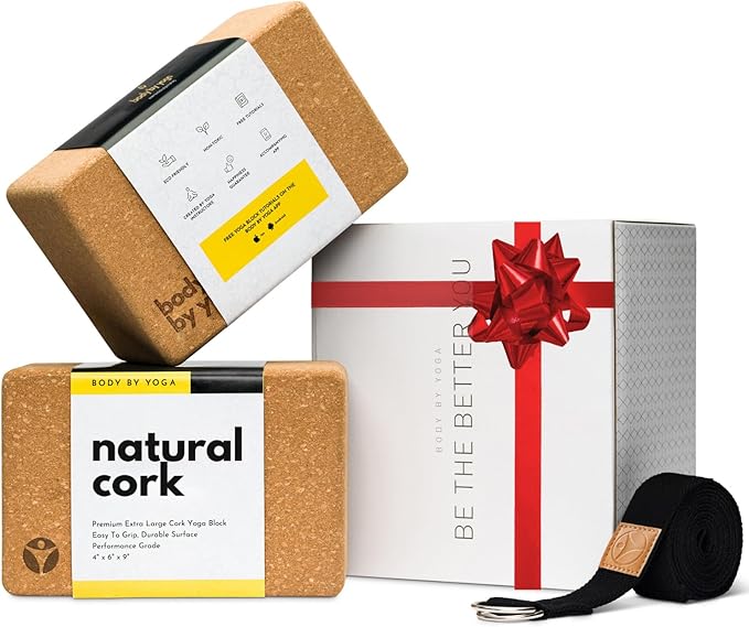 Cork Yoga Blocks 2 Pack – High Density Non Slip with Select Cork Grain for Chip-Resistant Durability | Extra Thick 4” for Support & Stability | Natural, Smooth, and Crumble Free | Body By Yoga